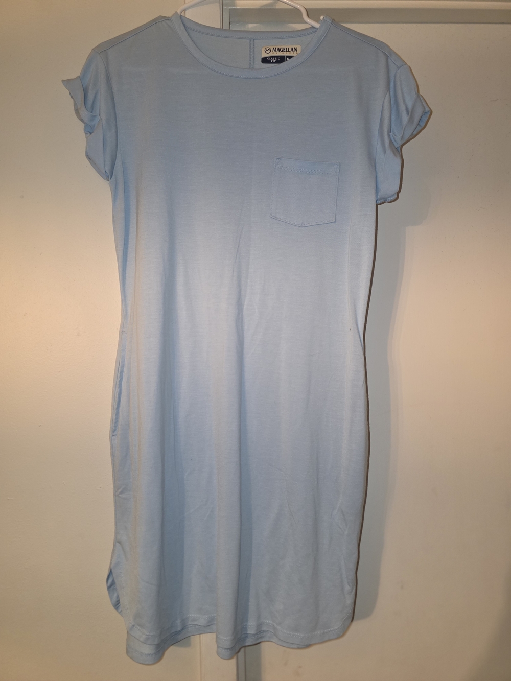 Magellan Outdoors Pale Blue Women's T-Shirt Dress with Pocket